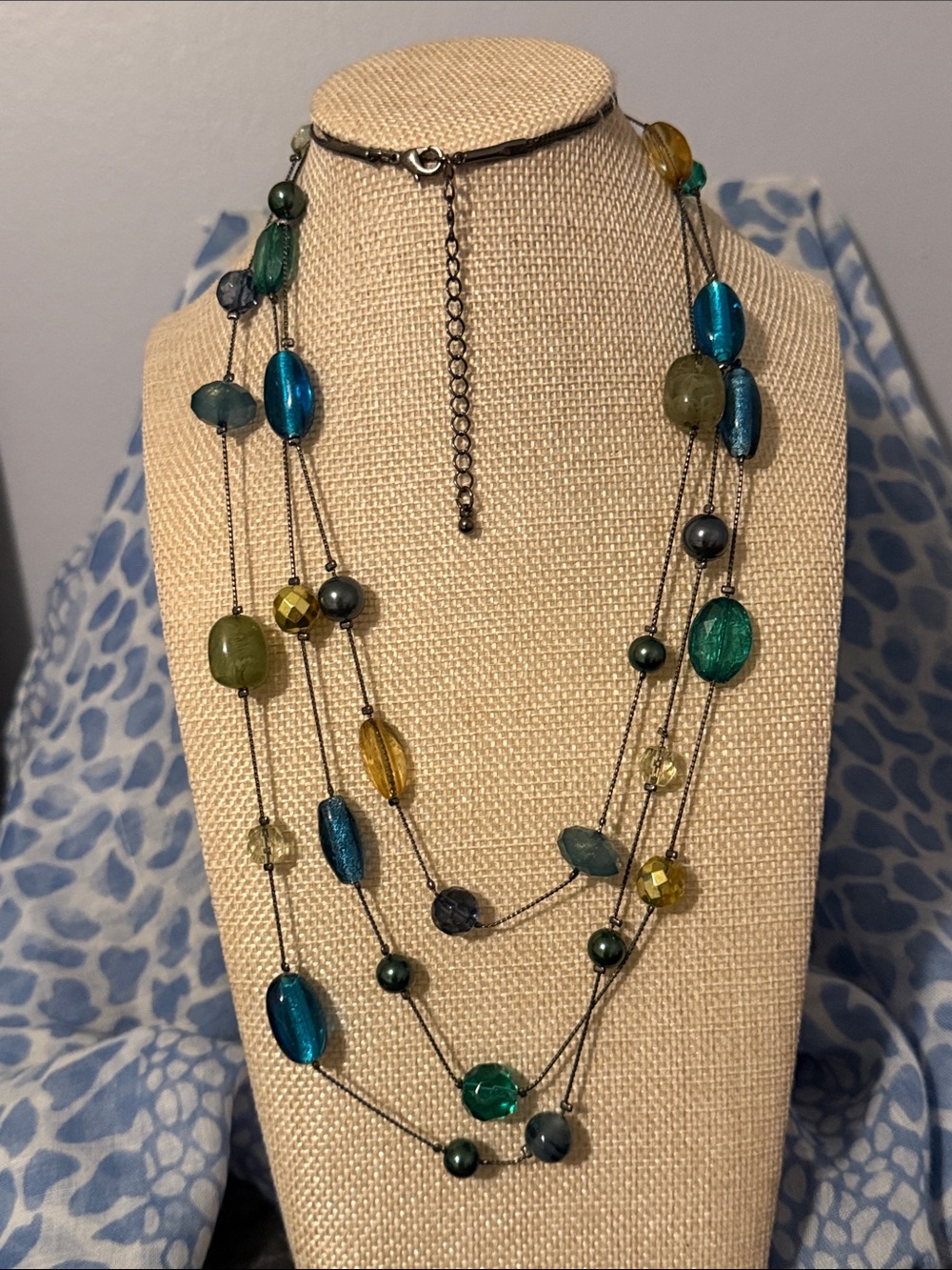 Multi-Strand Teal & Green Beaded Necklace - Unbranded